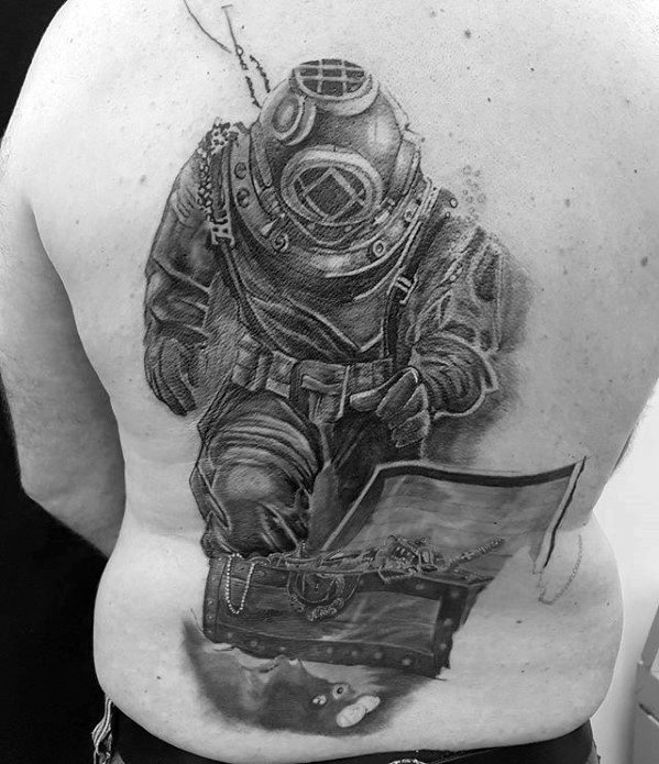 Back 3d Diver Tattoos Men