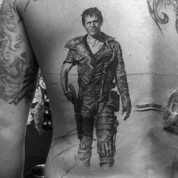 Back 3d Portrait Incredible Mad Max Tattoos For Men