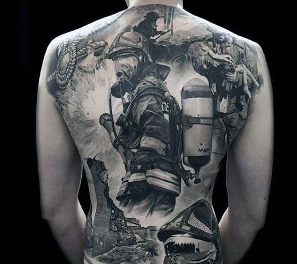 Back Firefighter Maltese Cross Tattoo Men