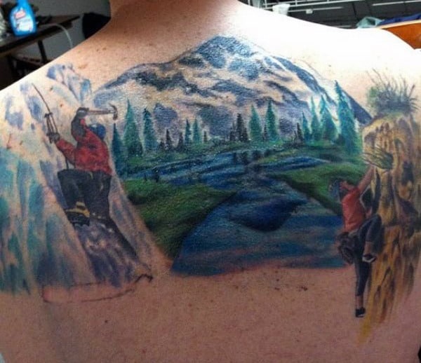 Back Masculine Mountain Tattoo For Men