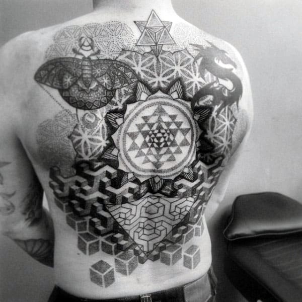 Back Mens Pattern Pointillism With Flower Of Life Design
