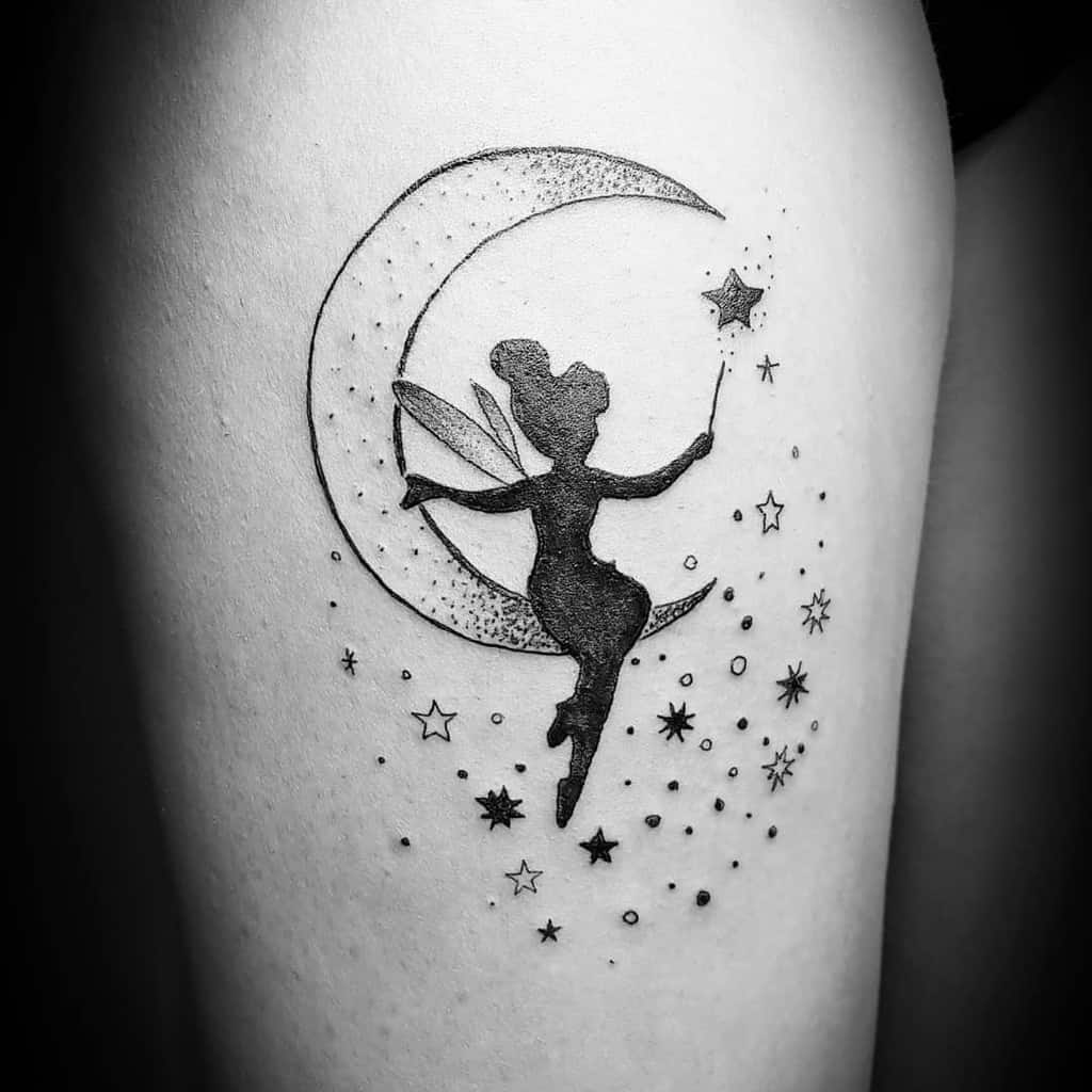 Back Moon Stars Cute Little Fairy Tattoo