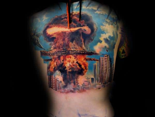 Back Mushroom Cloud Guys Tattoos