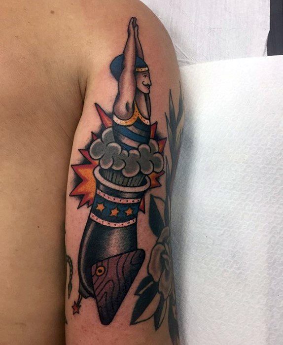 Back Of Arm Human Cannon Guys Circus Tattoos