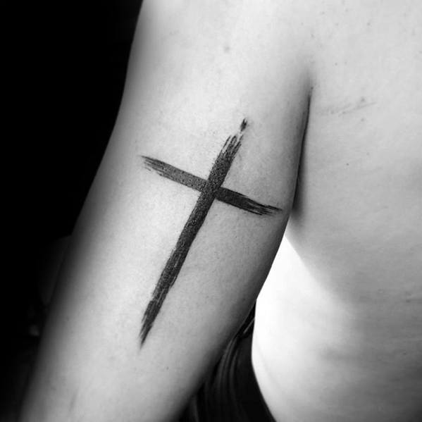 Back Of Arm Simple Cross Tattoos For Guys