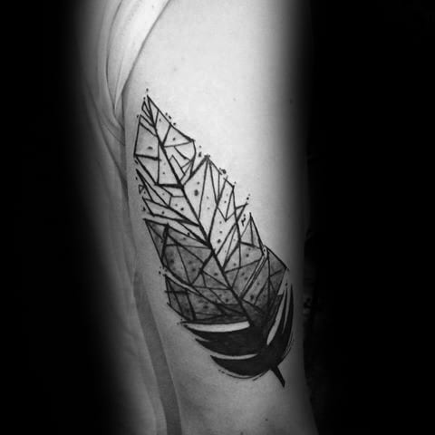 Back Of Arm Tricep Geometric Feather Tattoos For Gentlemen
