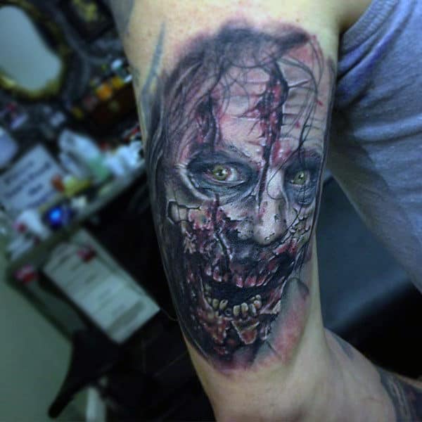 Back Of Arm Zombie Face Mens Tattoos