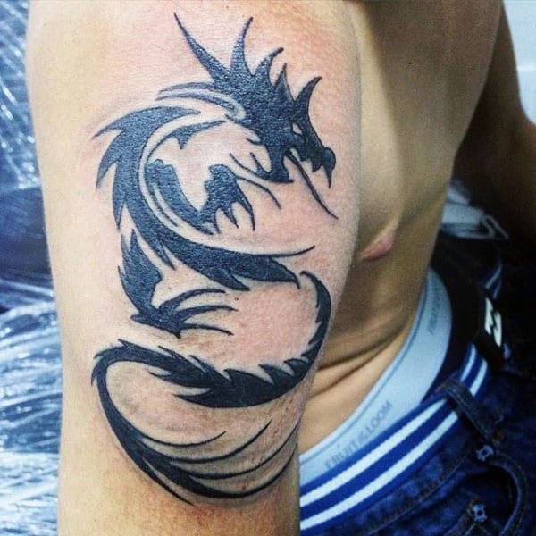 Back Of Bicep Mens Tribal Dragon Tattoos