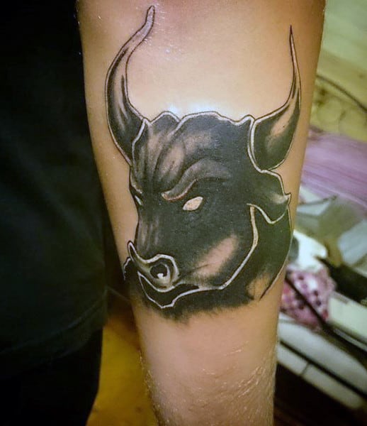 Back Of Forearm Bull Horn Tattoos For Males