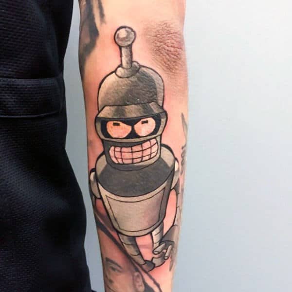 Back Of Forearm Male Futurama Tattoo Of Bender