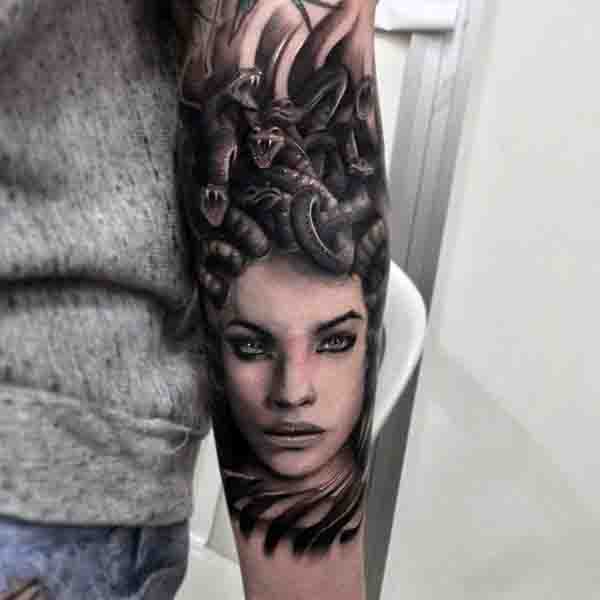 Back Of Forearm Mens Medusa Tattoo Design