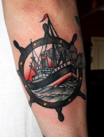 Back Of Forearm Mens Ships Wheel Tattoos