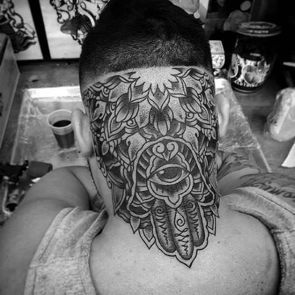 Back Of Head And Neck Hamsa Mens Tattoos