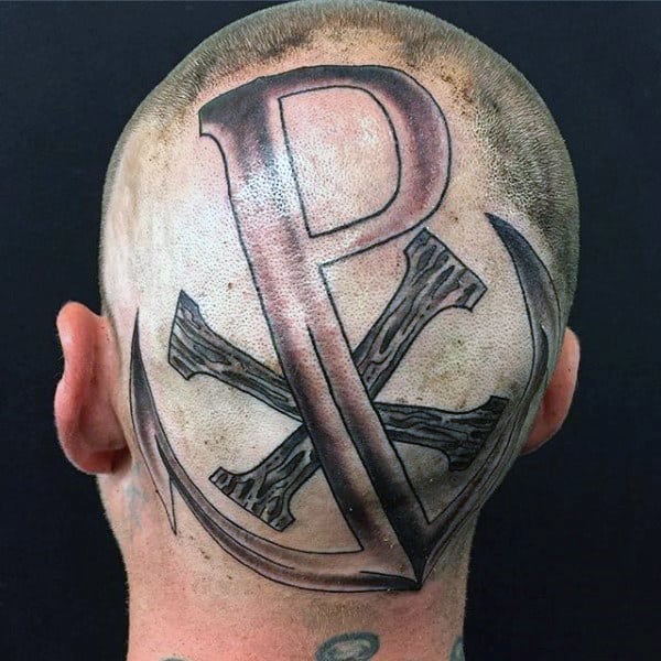 Back Of Head Mens Chi Rho Anchor Tattoos