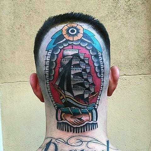 Back Of Head Nautical Old School Guys Ship Tattoo Designs