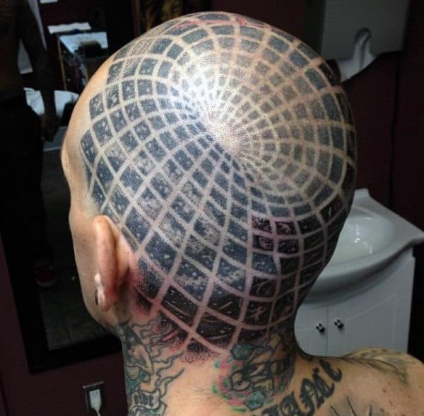 Back Of Head Portal Optical Illusion Mens Tattoo