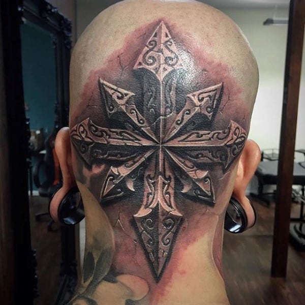 Back Of Head Stone Tattoo For Guys