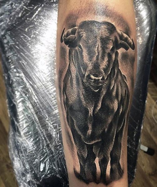 Back Of Leg Bull Tattoo For Men