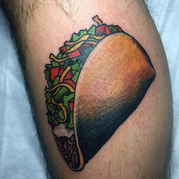 Back Of Leg Calf Guys Taco Food Tattoos