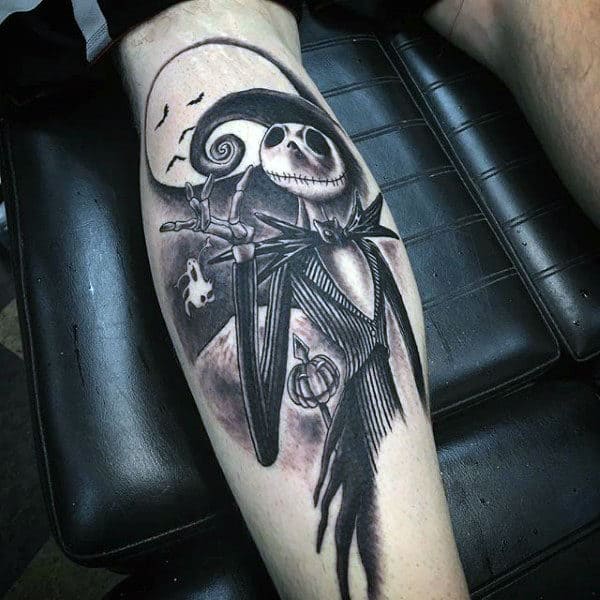 Back Of Leg Calf Male Night Before Christmas Jack Skellington Tattoos