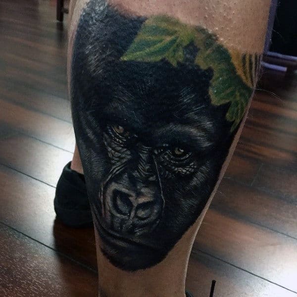 Back Of Leg Calf Mens Blackback Gorilla Tattoo Ideas