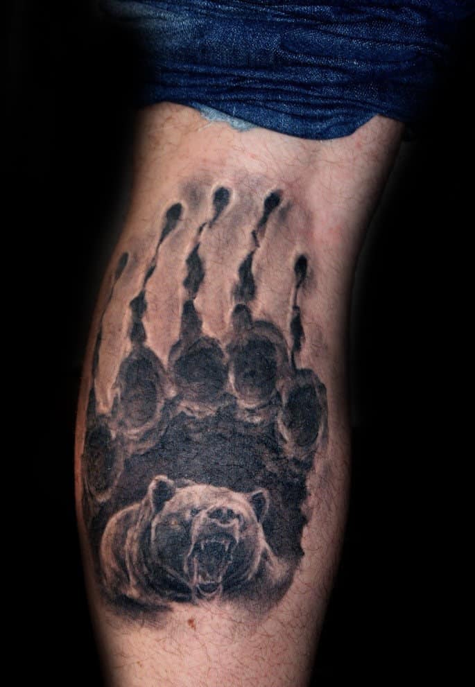 Back Of Leg Calf Mens Realistic Bear Claw Tattoo Ideas