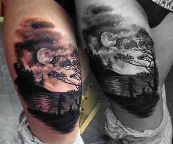 Back Of Leg Calf Moon And Star Tattoos For Men