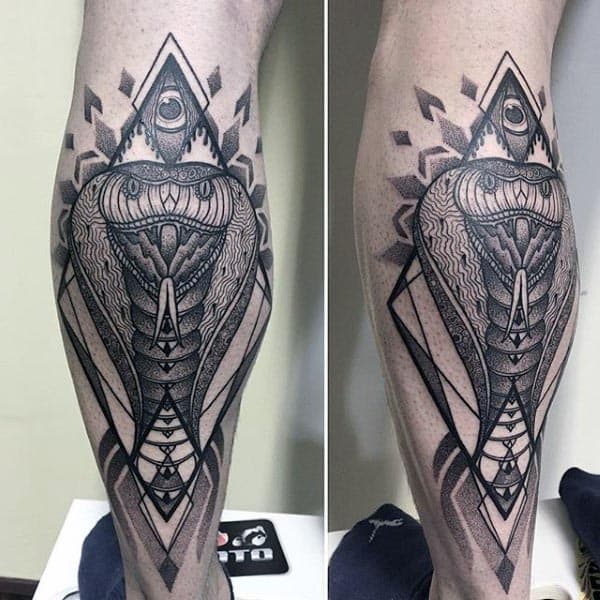 Back Of Leg Geometric Cobra Snake Male Tattoos