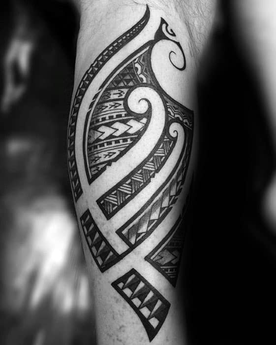 Back Of Leg Guys Negative Space Tribal Polynesian Tattoos