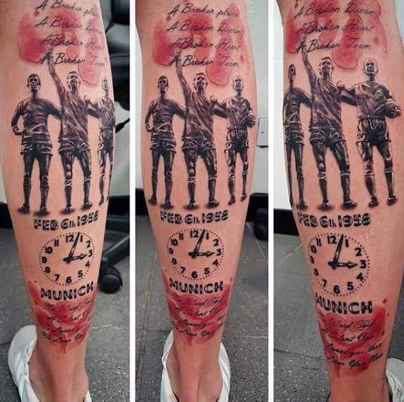 Back Of Leg Manchester United Tattoo Designs For Guys