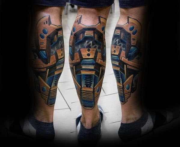 Back Of Leg Mens 3d Tattoo Design Inspiration