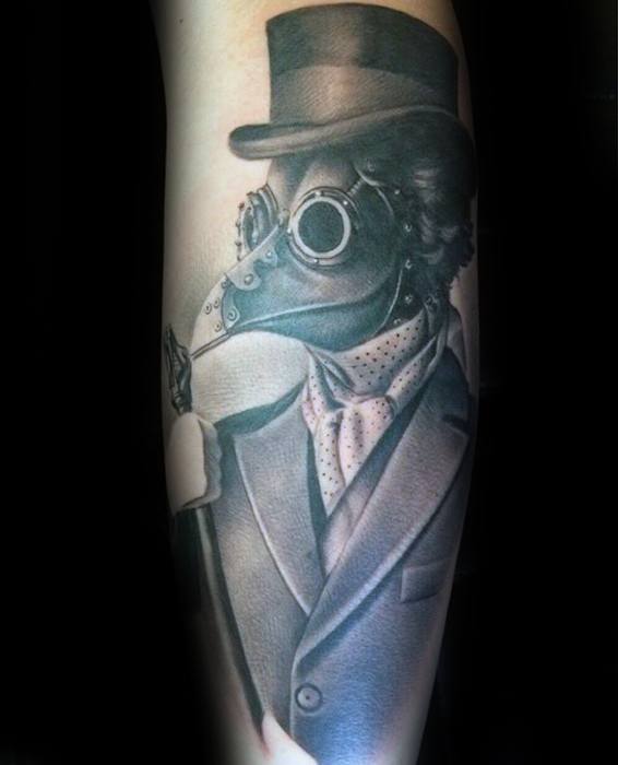 Back Of Leg Mens Plague Doctor Tattoo Design Ideas