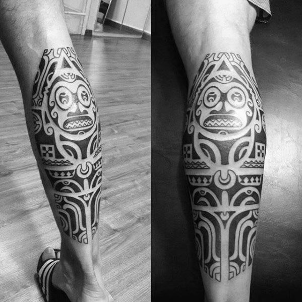 Back Of Leg Polynesian Male Tattoos