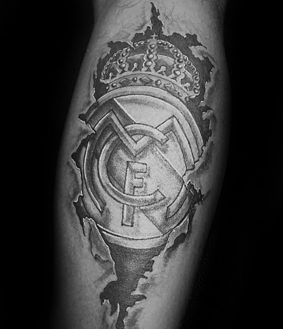 Back Of Leg Real Madrid Tattoos Guys