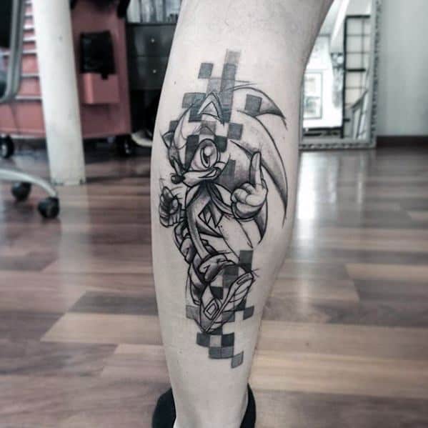 Back Of Leg Sonic Video Game Pixel Mens Tattoo Designs