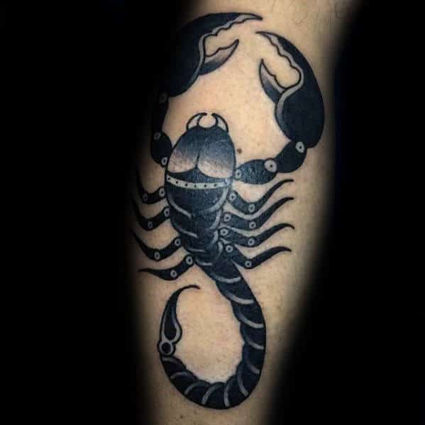 Back Of Leg Traditional Scorpion Tattoo Inspiration For Guys