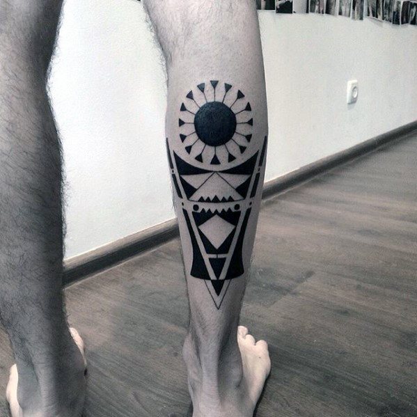 Back Of Leg Tribal Simple Geometric Mens Tattoos