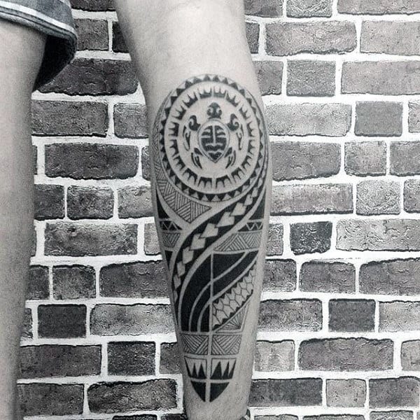 Back Of Leg Turtle Maori Culture Art Tattoo On Gentleman