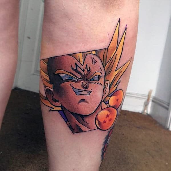 Back Of Leg Vegeta Tattoo On Gentleman