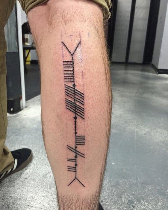 Back Of Legs Black Ink Mens Ogham Tattoo Ideas
