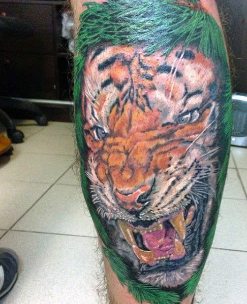 Back Of Legs Tiger Eye Tattoo For Men
