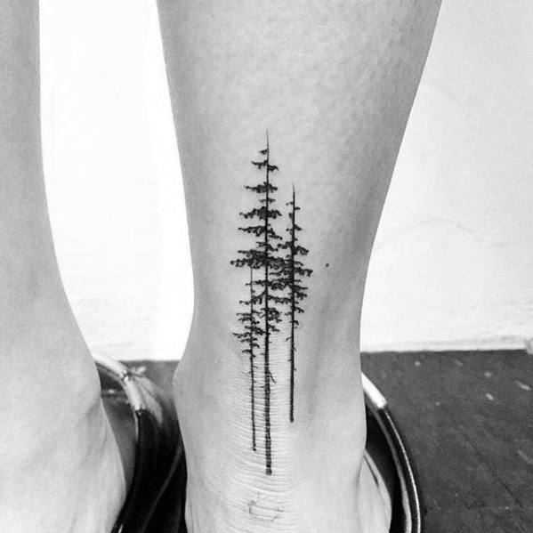 Back Of Lower Leg Guys Small Tree Tattoo Designs