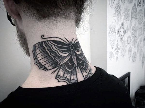 Back Of Neck Guys Moth Tattoo Ideas
