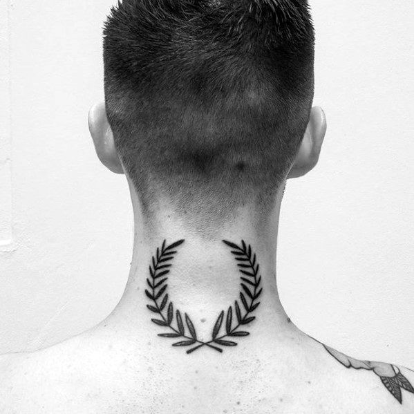Back Of Neck Laurel Wreath Tattoo On Men