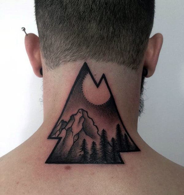 Back Of Neck Mens Nature Lanscape Unique Valknut Tattoos