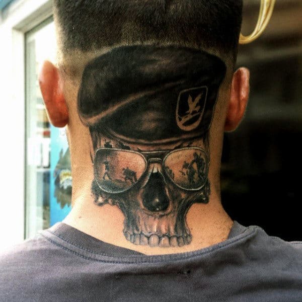 Back Of Neck Military Memorial Tattoos For Men