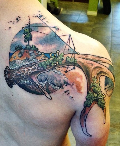 Back Of Shoulder Antlers Tattoo For Men