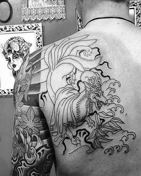 Back Of Shoulder Guys Kitsune Tattoos