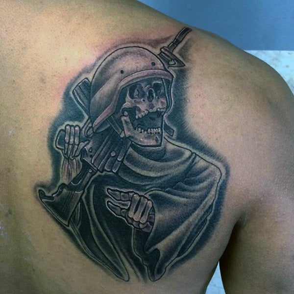 Back Of Shoulder Military Tattoo Designs For Men