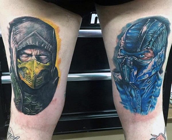 Back Of Thigh Guys Mortal Kombat Tattoos